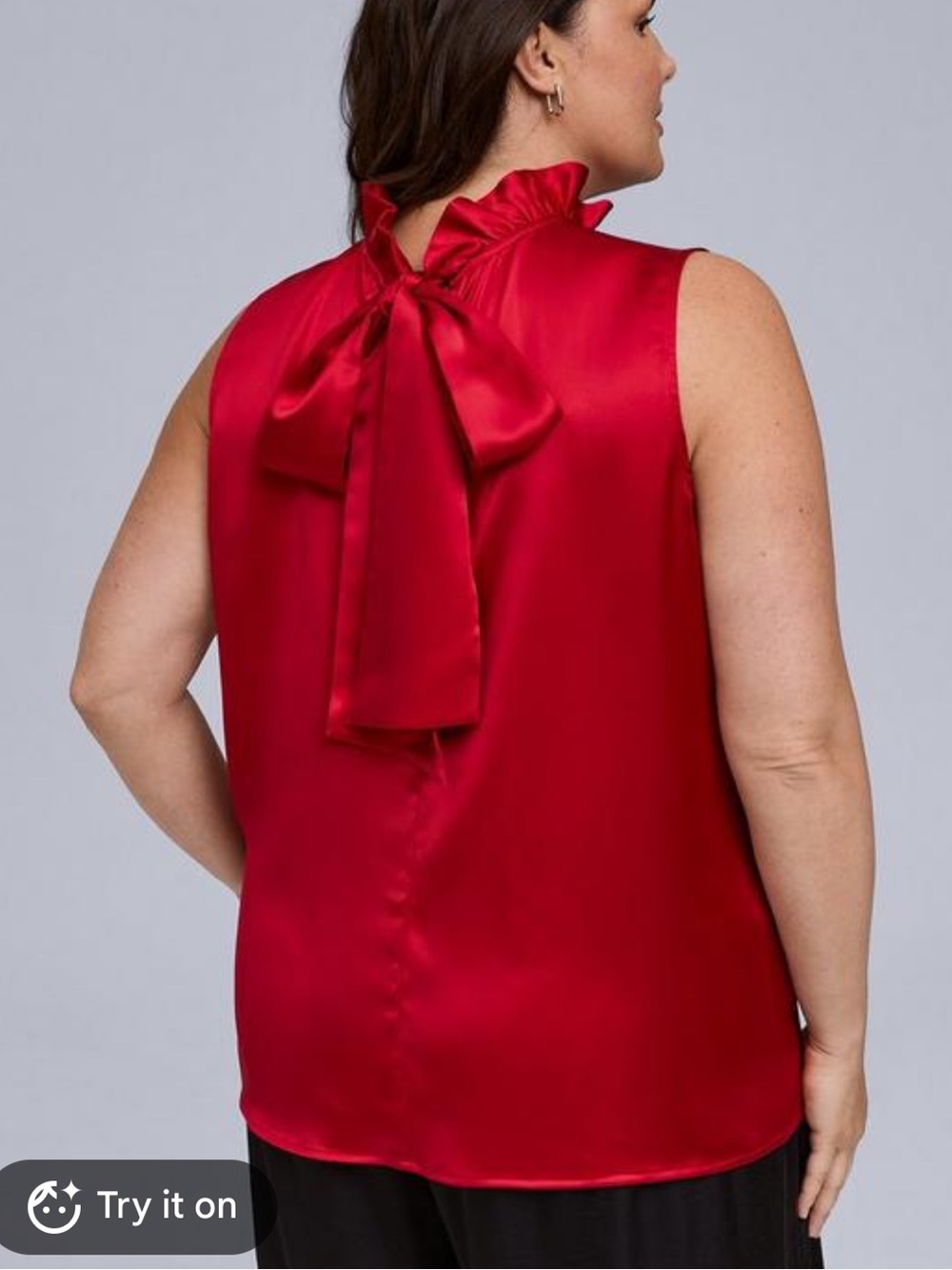 Size 0 Torrid Belle Isle red ruffle neck silky bow sleeveless top